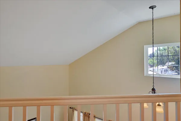 a view of a room with a window
