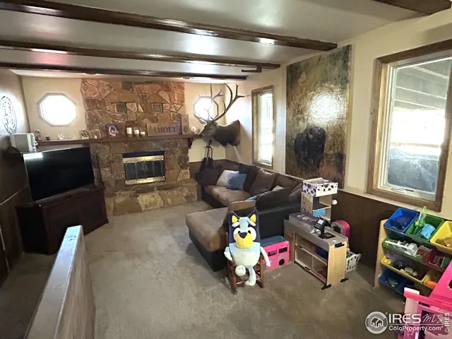 a view of a livingroom with furniture and windows