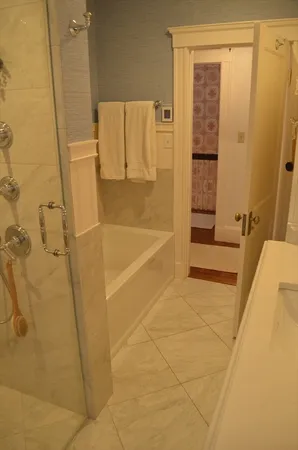 a bathroom with a bathtub
