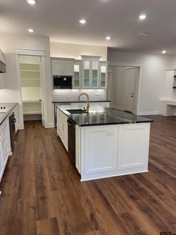 a kitchen with stainless steel appliances granite countertop a stove and a sink
