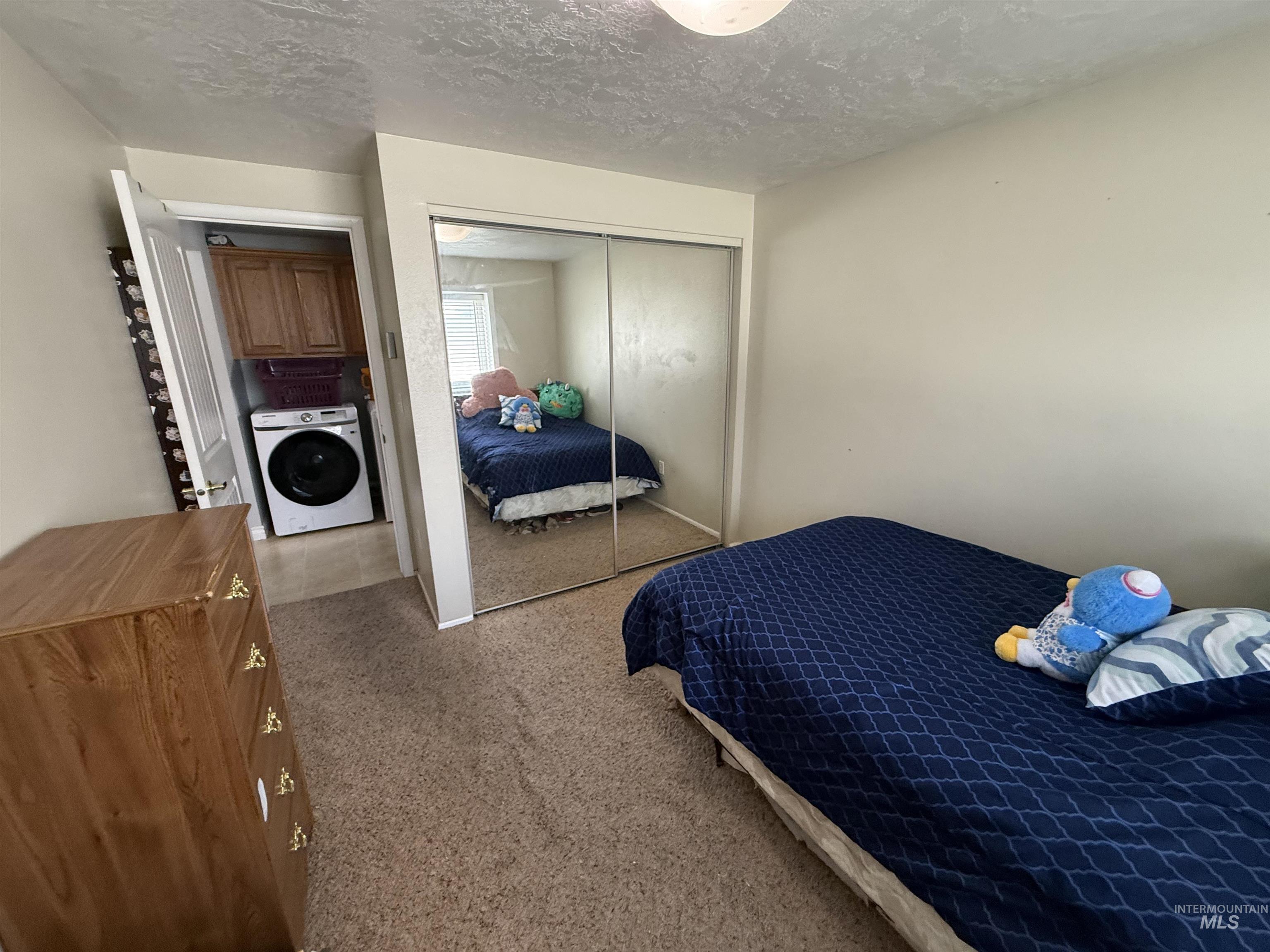 4926 Easy Street Chubbuck, ID 83202 - Photo 28 of 29 Bedroom featuring washer / clothes dryer, a closet, a textured ceiling, and carpet floors