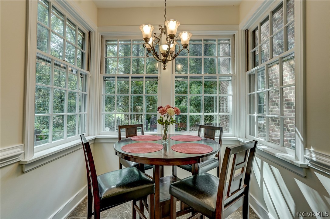 4701 Butte Road Richmond, VA 23235 - Photo 19 of 47 a dining room with furniture a chandelier and wooden floor