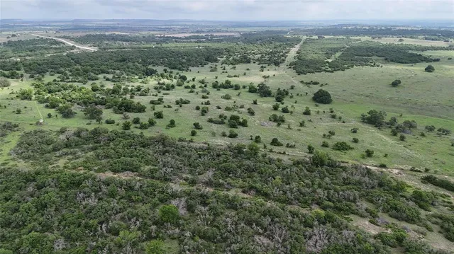 a view of a field with an trees