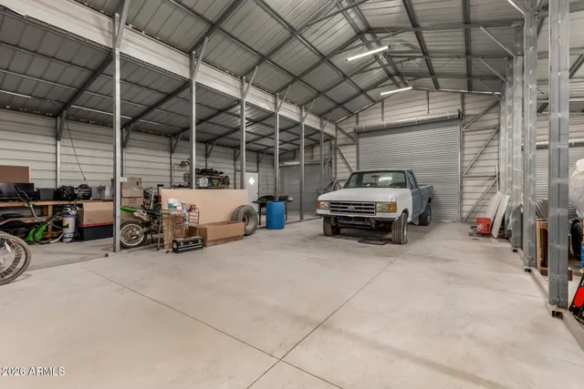 a view of garage and microwave