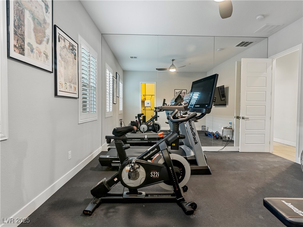 8775 Helena Avenue Las Vegas, NV 89129 - Photo 42 of 72 Exercise room featuring a ceiling fan