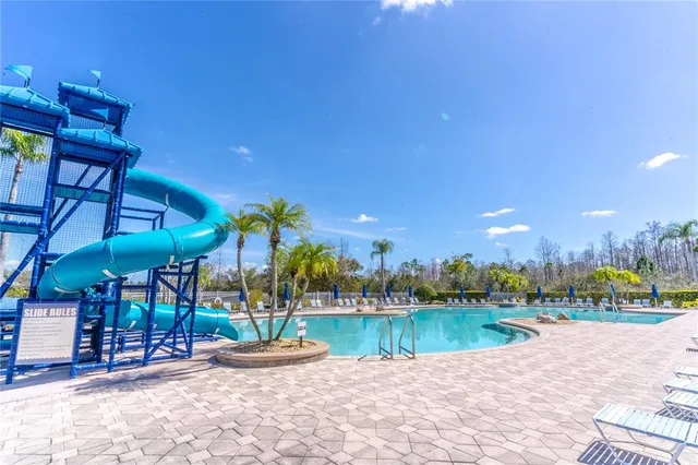 an aerial view of a house with a swimming pool