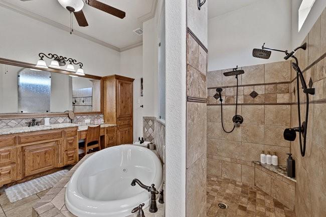 12901 Smokey Ranch Drive Fort Worth, TX 76052 - Photo 20 of 40 a bathroom with a granite countertop sink a toilet and shower