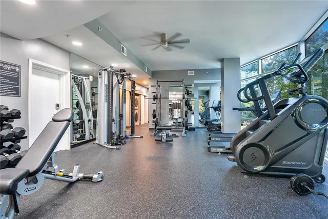 a view of a room with gym equipment