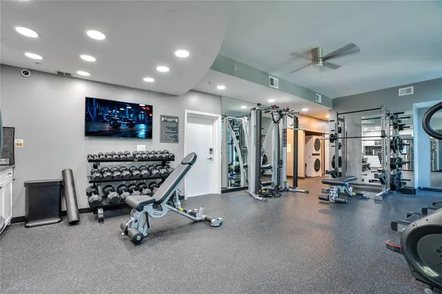 a view of a room with gym equipment