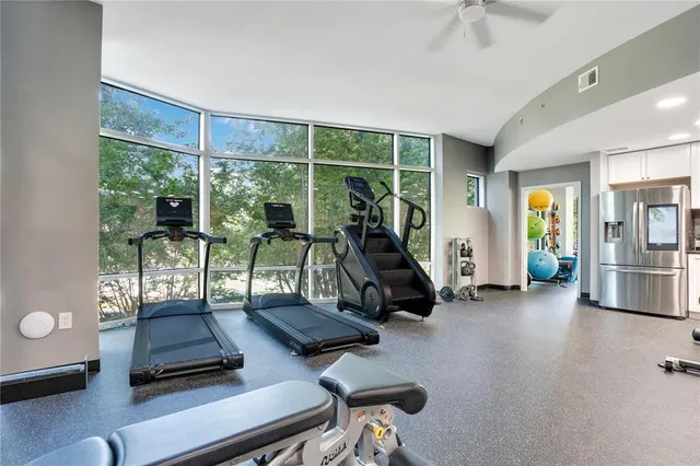 a view of a room with gym equipment