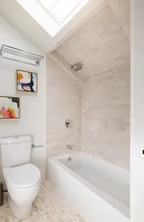 a bathroom with a toilet and a bathtub
