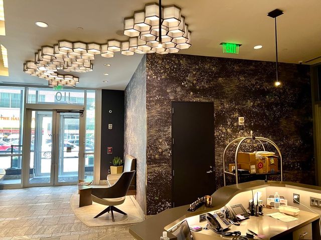 a room with table and chairs