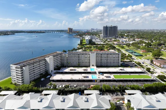 a view of a golf course with a lake view