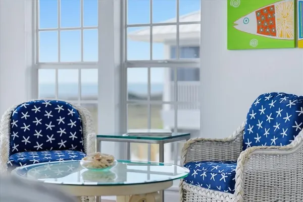 a view of a hallway with a wooden door