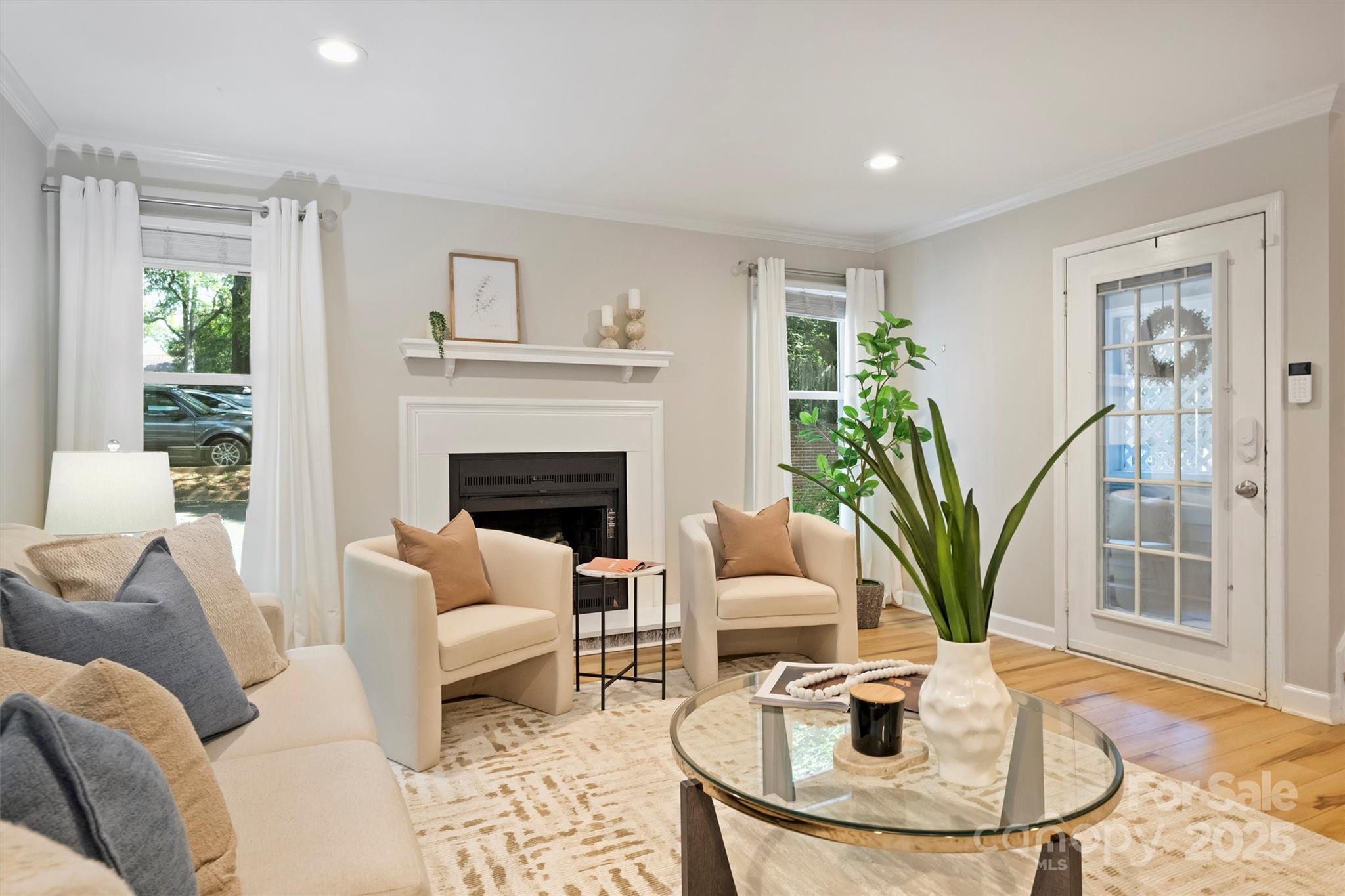 430 Queens Road, Unit 712 Charlotte, NC 28204 - Photo 10 of 43 a living room with furniture potted plant and a fireplace