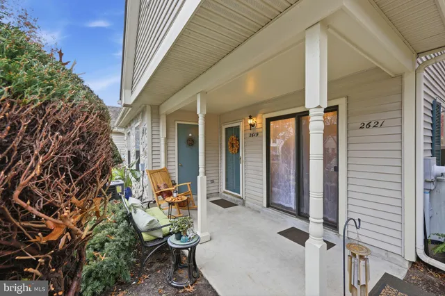 a porch with seating space