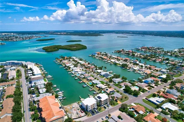 a view of a lake with a city