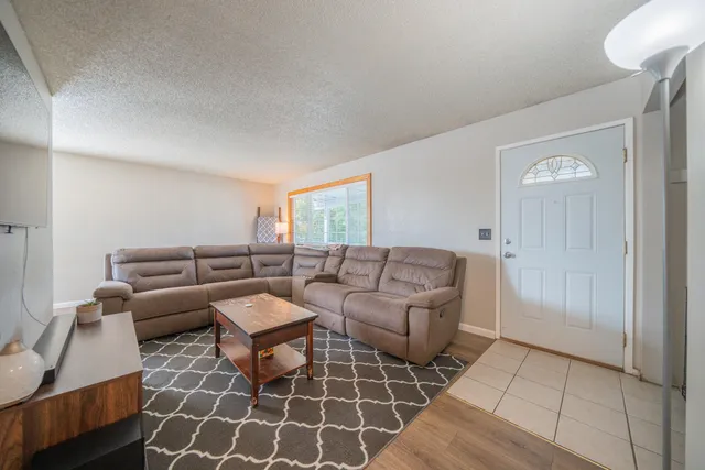 a living room with furniture and a rug