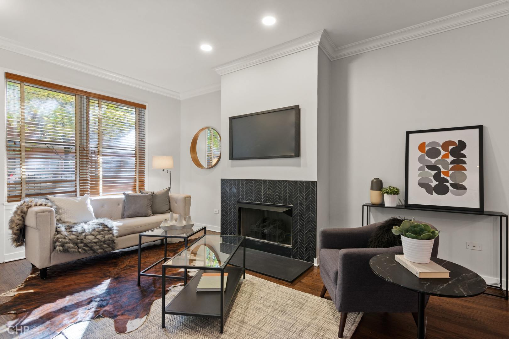 1354 West Fillmore Street, Unit A Chicago, IL 60607 - Photo 2 of 15 a living room with furniture and a fireplace