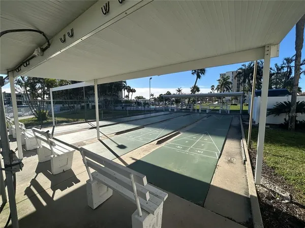 a view of a terrace with a bench