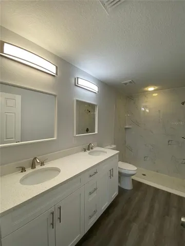 a bathroom with a sink a toilet and a mirror