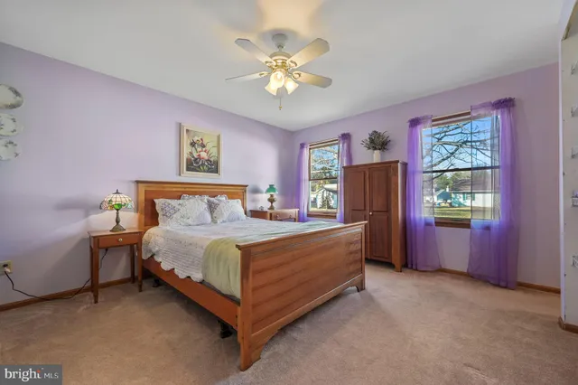 a bed room with a bed and a ceiling fan