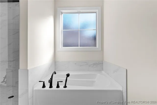 a bathroom with a bathtub