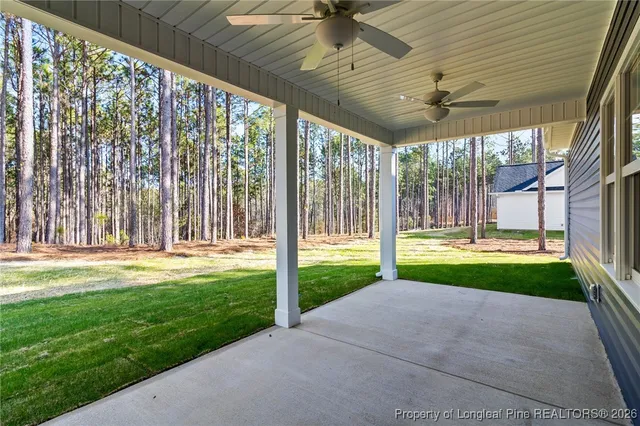 a view of a porch with a backyard