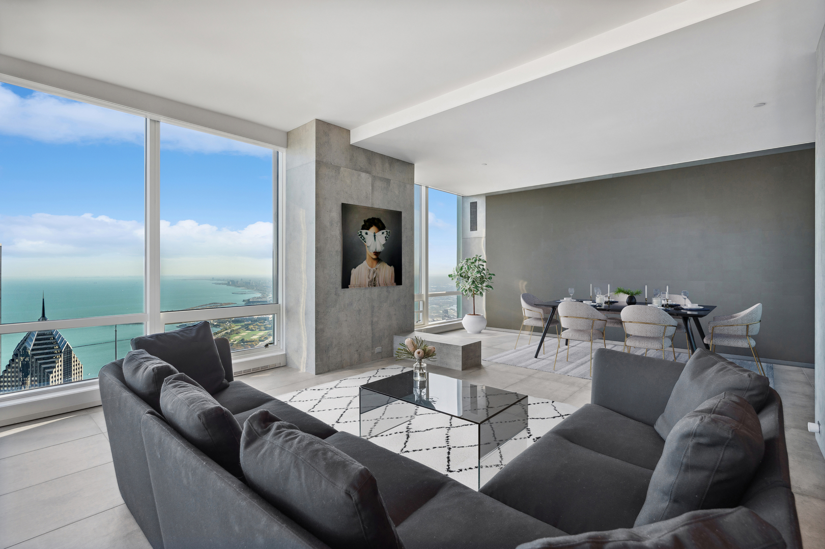 401 North Wabash Avenue, Unit 84F Chicago, IL 60611 - Photo 4 of 31 a living room with furniture and a floor to ceiling window