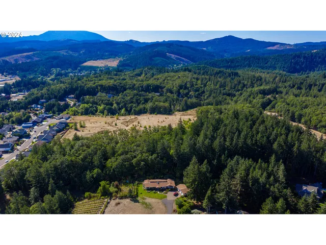 a view of a lush green hillside and a building