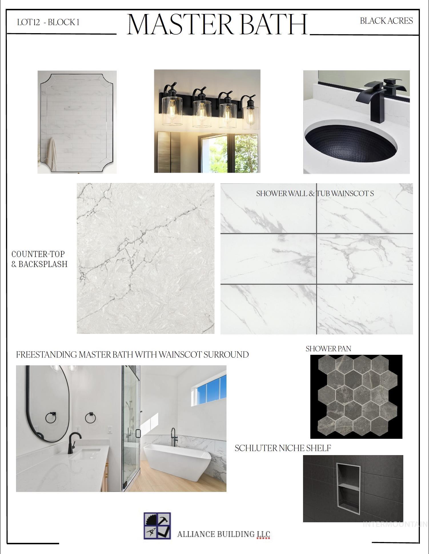 12124 October Glory Street Middleton, ID 83644 - Photo 19 of 22 Design Specification Sheet. Detailing proposed finishes and fixtures for the property's primary bathroom