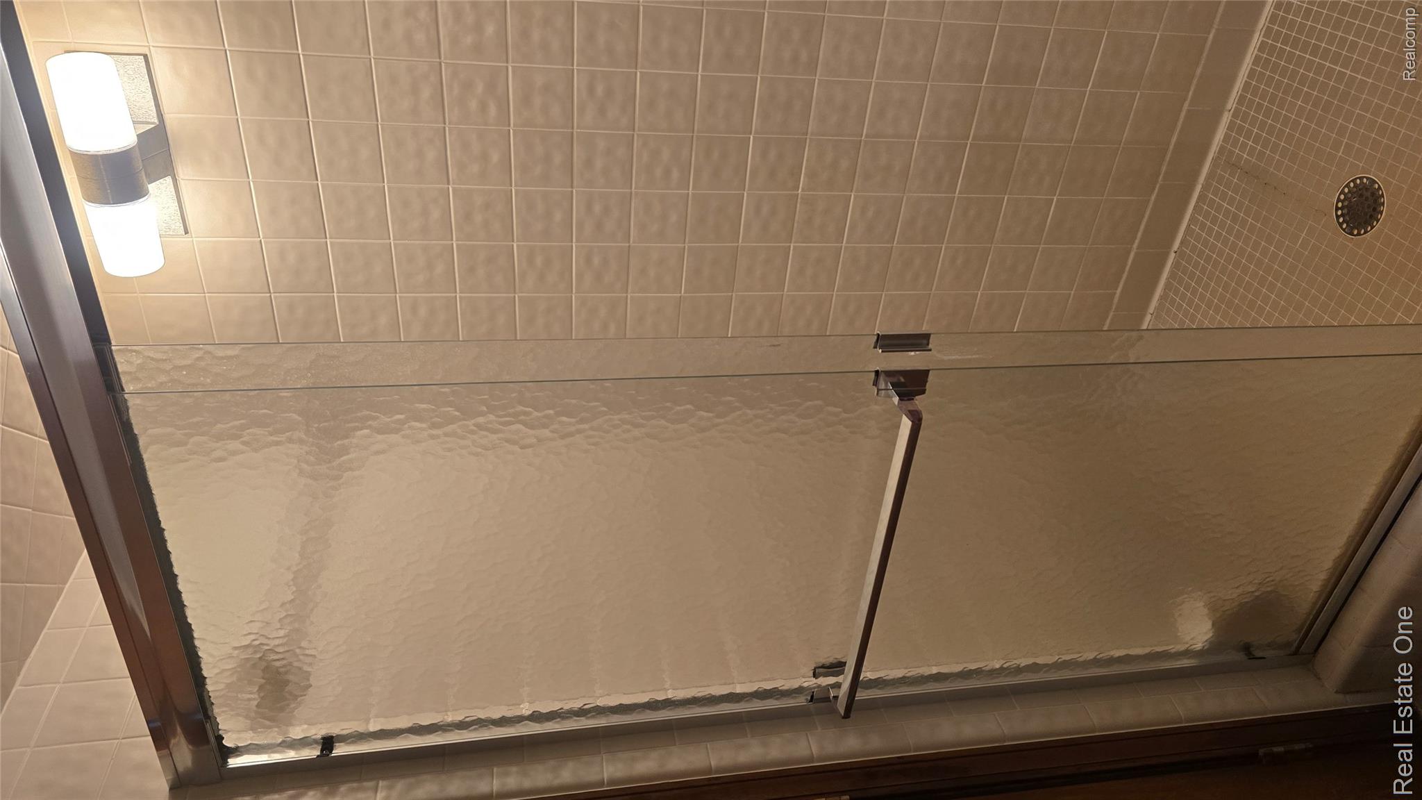 8950 Wise Road Commerce Township, MI 48382 - Photo 30 of 39 Shower enclosure featuring textured glass doors and a chrome handle