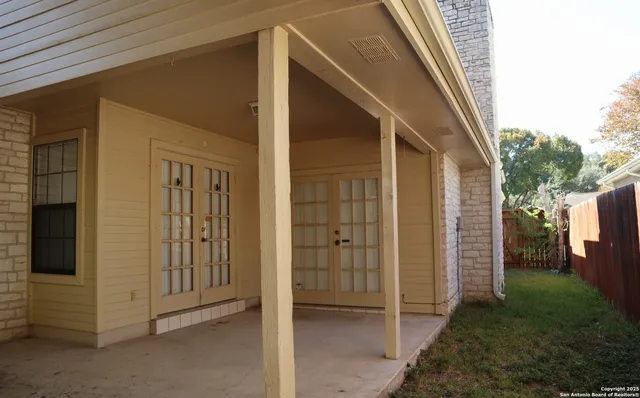 a view of a porch with backyard