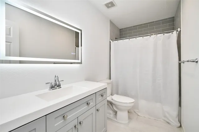 a bathroom with a sink a toilet and a mirror