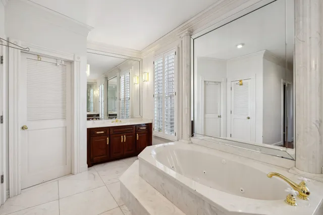 an aerial view of a pool