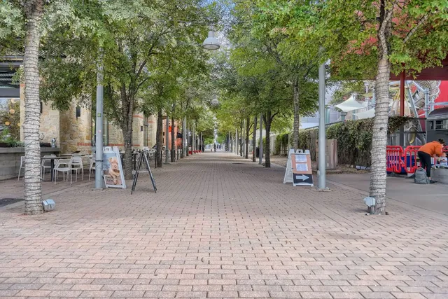 a view of a park with bench and trees