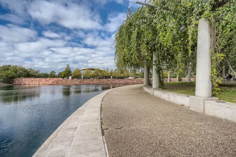 a view of a lake with a beach