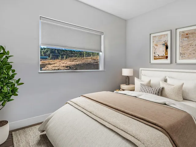 a view of a dining room and chairs