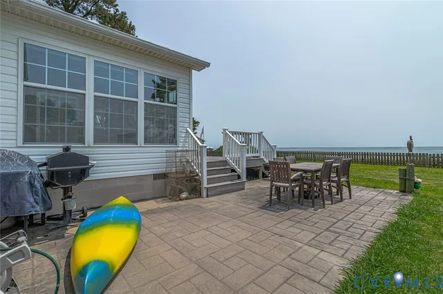 an outdoor space with furniture