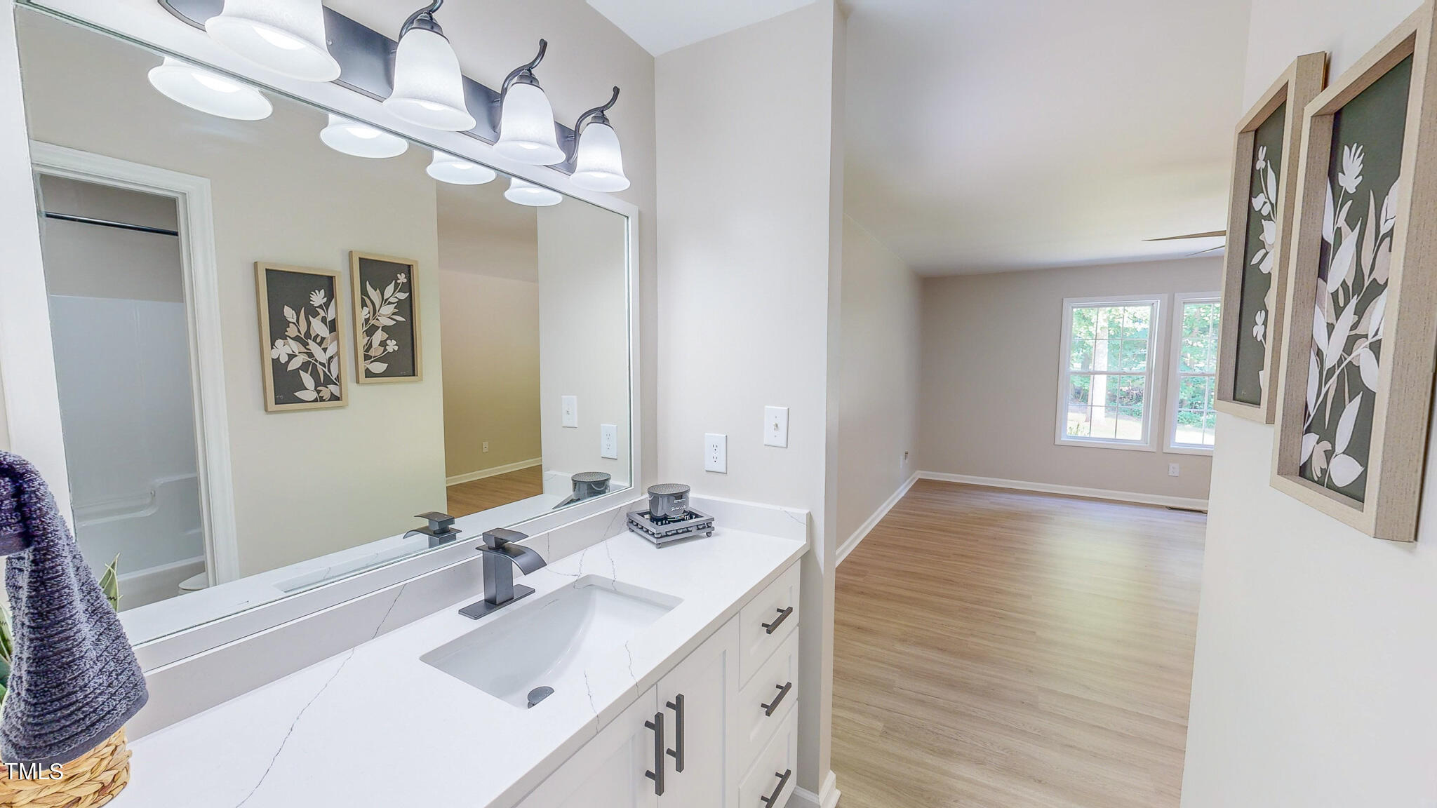 137 Dandelion Drive Timberlake, NC 27583 - Photo 27 of 53 a bathroom with a sink a large mirror and vanity