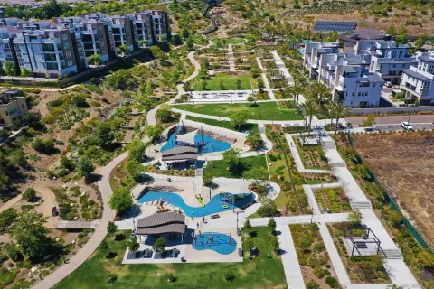 a view of a park with plants