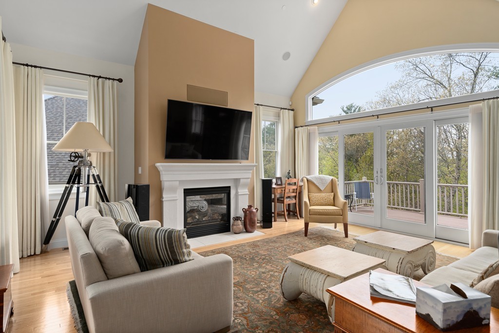 21 South Cottage Road, Unit 21 Belmont, MA 02478 - Photo 5 of 27 a living room with furniture a fireplace and a flat screen tv
