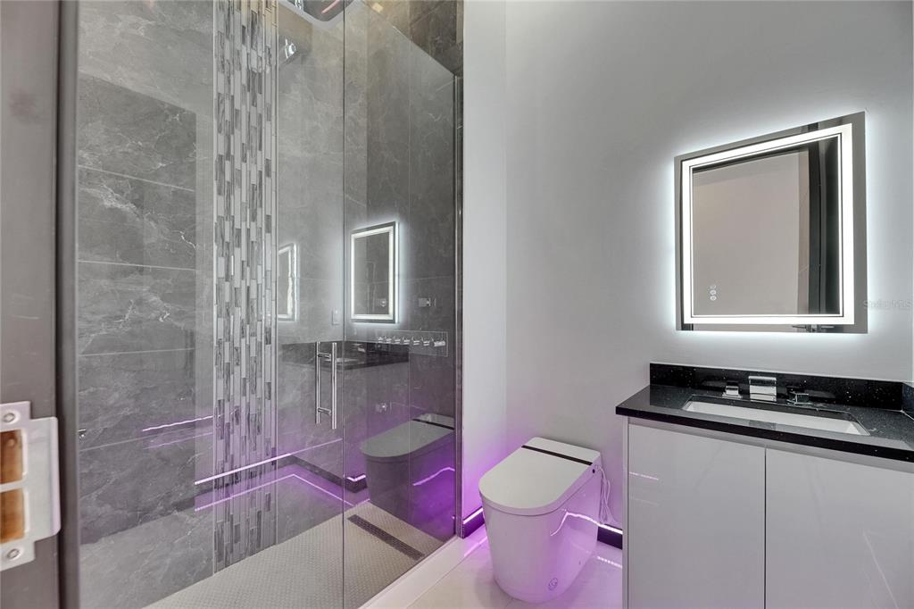 6532 Simone Shores Circle Apollo Beach, FL 33572 - Photo 21 of 86 a bathroom with a granite countertop toilet a sink and shower