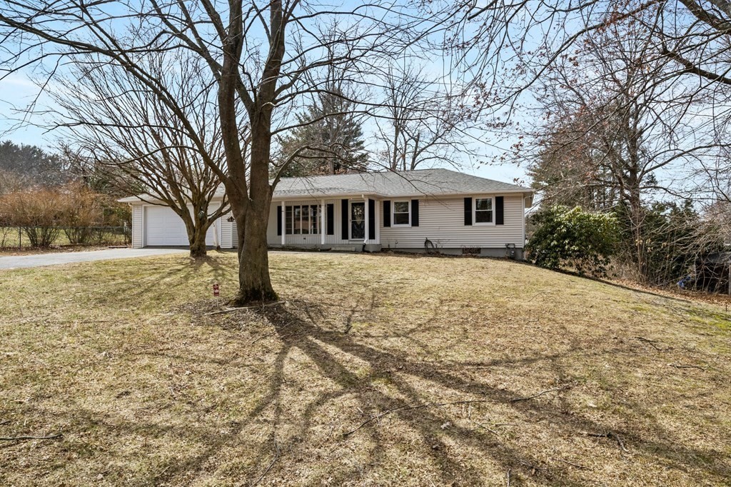 a front view of house with yard and trees