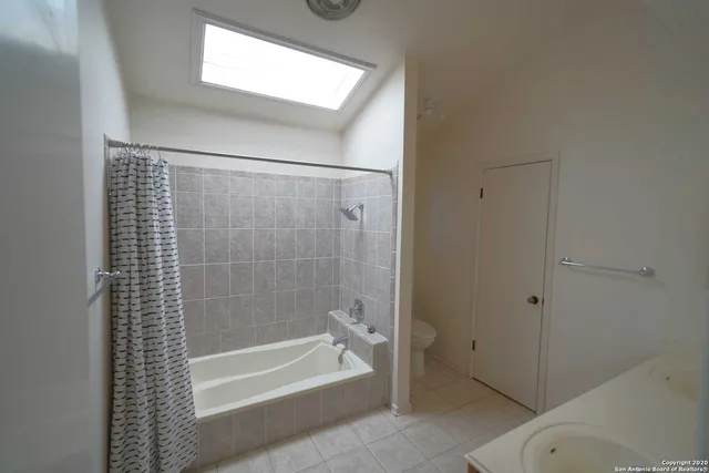 a bathroom with a bathtub