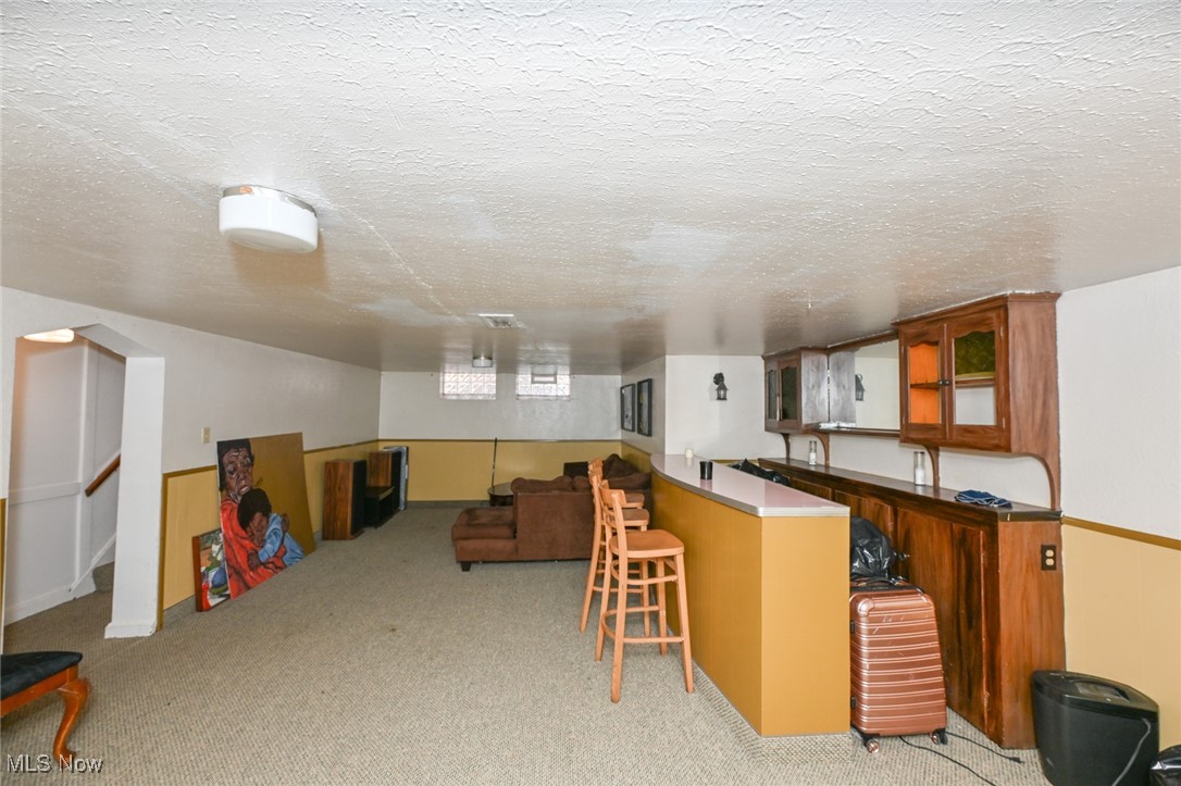 4166 Verona Road Cleveland, OH 44121 - Photo 19 of 43 Bar featuring light colored carpet and a textured ceiling