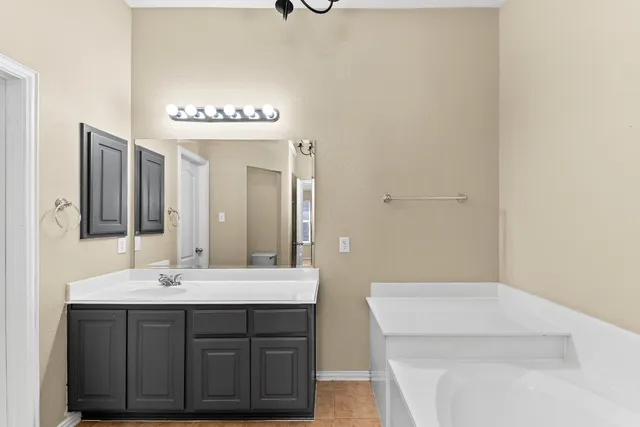 a bathroom with a sink a mirror and a bathtub