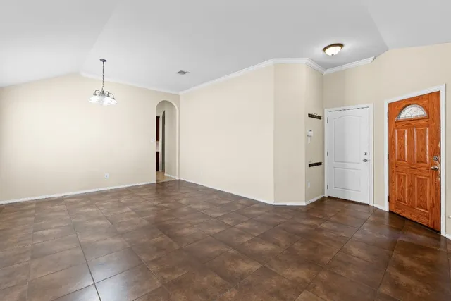 a view of a livingroom with a chandelier