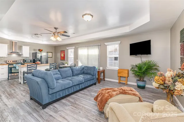 a living room with furniture flowerpot and a potted plant
