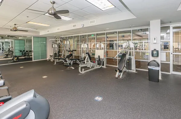 a view of a room with gym equipment